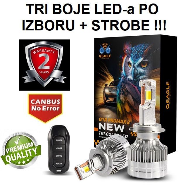 LED H7 SET CSP chip 12000LM TRI-BOJE LED-a + STROBE CanBus Beograd Zemun